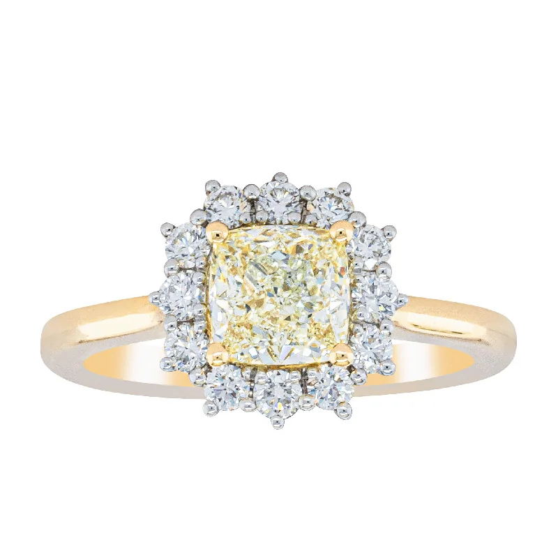High-End Jewelry, Now More Affordable Than Ever 18ct Yellow Gold 1.23ct Cushion Cut Yellow Diamond Belle Ring