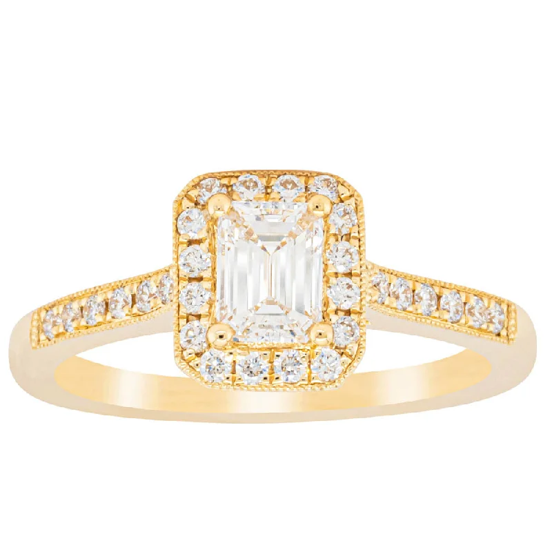 Romantic Heart-Shaped Jewelry For Special Gifts 18ct Yellow Gold .50ct Emerald Cut Diamond Aria Ring