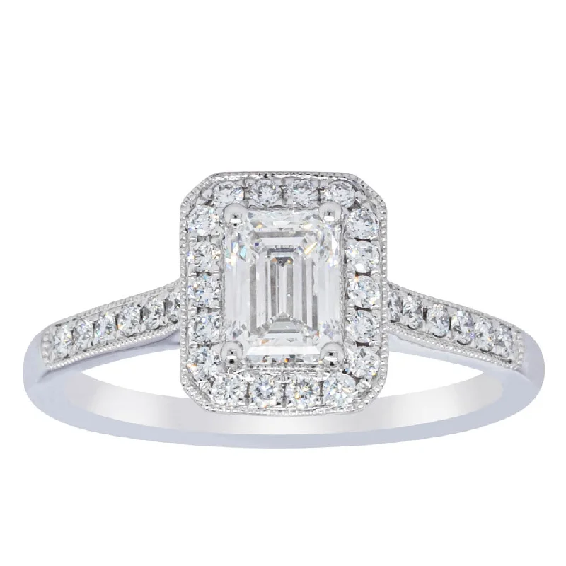 Luxury Jewelry Now At Special Promotional Rates 18ct White Gold .71ct Emerald Cut Diamond Aria Ring