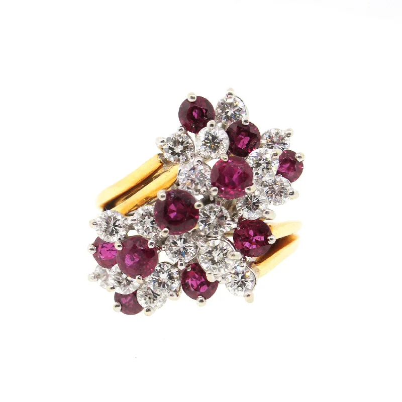 Dainty Floral Jewelry For Feminine Elegance Diamond & Ruby Cocktail Ring in 18K Gold Dainty Floral Jewelry For Feminine Elegance Diamond & Ruby Cocktail Ring in 18K Gold