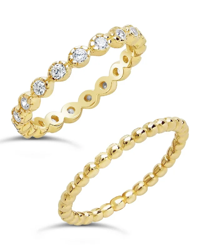 Affordable Luxury Jewelry For Every Occasion Sterling Silver Bezel Set CZ & Beaded Band Stackable Ring Set Affordable Luxury Jewelry For Every Occasion Sterling Silver Bezel Set CZ & Beaded Band Stackable Ring Set
