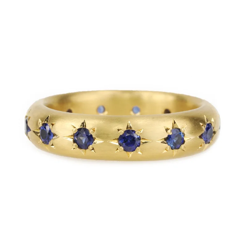 20K Gold "High Dome" Ring with 13 Star-Set Blue Sapphires