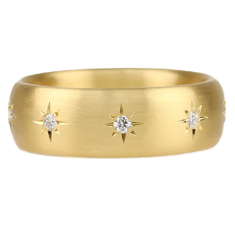 20K Gold Wide Rounded Ring with Star-Set Diamonds