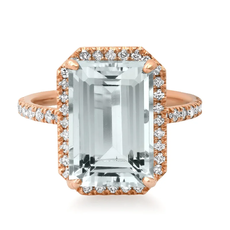 Crisp Emerald Cut Aquamarine & Diamond Statement Ring