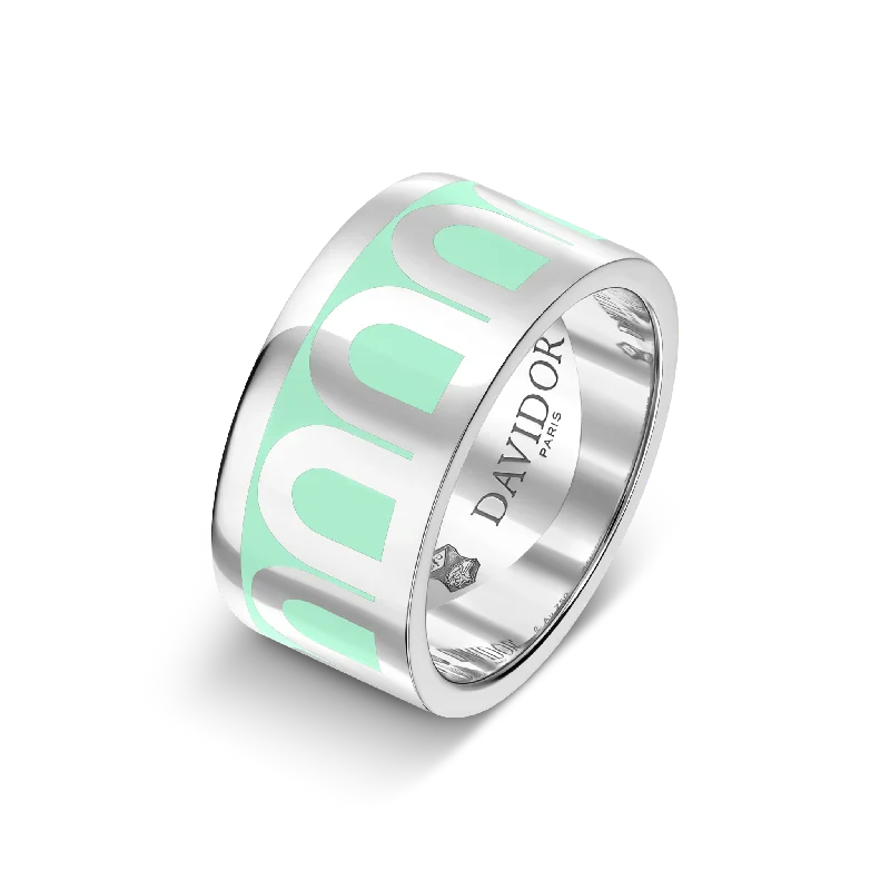 Personalized Engraved Jewelry For Meaningful Gifts L'Arc de DAVIDOR Ring GM, 18k White Gold with Palm Beach Lacquered Ceramic Personalized Engraved Jewelry For Meaningful Gifts L'Arc de DAVIDOR Ring GM, 18k White Gold with Palm Beach Lacquered Ceramic
