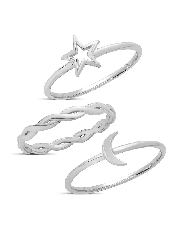 Luxury Jewelry At Unbeatable Discounts Sterling Silver Celestial Stacking Ring Set of 3 Luxury Jewelry At Unbeatable Discounts Sterling Silver Celestial Stacking Ring Set of 3