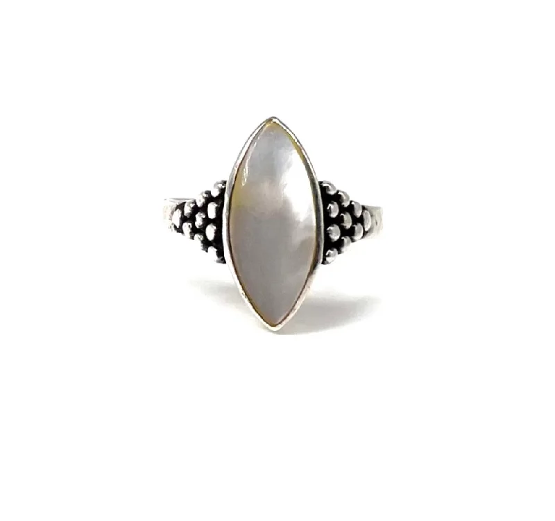Personalized Jewelry Sale – Unique Pieces At Great Prices Vintage Bali Marquise Cut White MOP Pebbled Ring