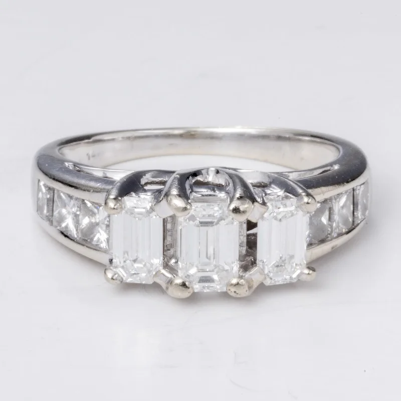 Breathtaking Jewelry At Limited-Time Savings 14k White Gold Three Emerald Cut Diamond Engagement Ring | 1.19 ctw | Sz 5 Breathtaking Jewelry At Limited-Time Savings 14k White Gold Three Emerald Cut Diamond Engagement Ring | 1.19 ctw | Sz 5