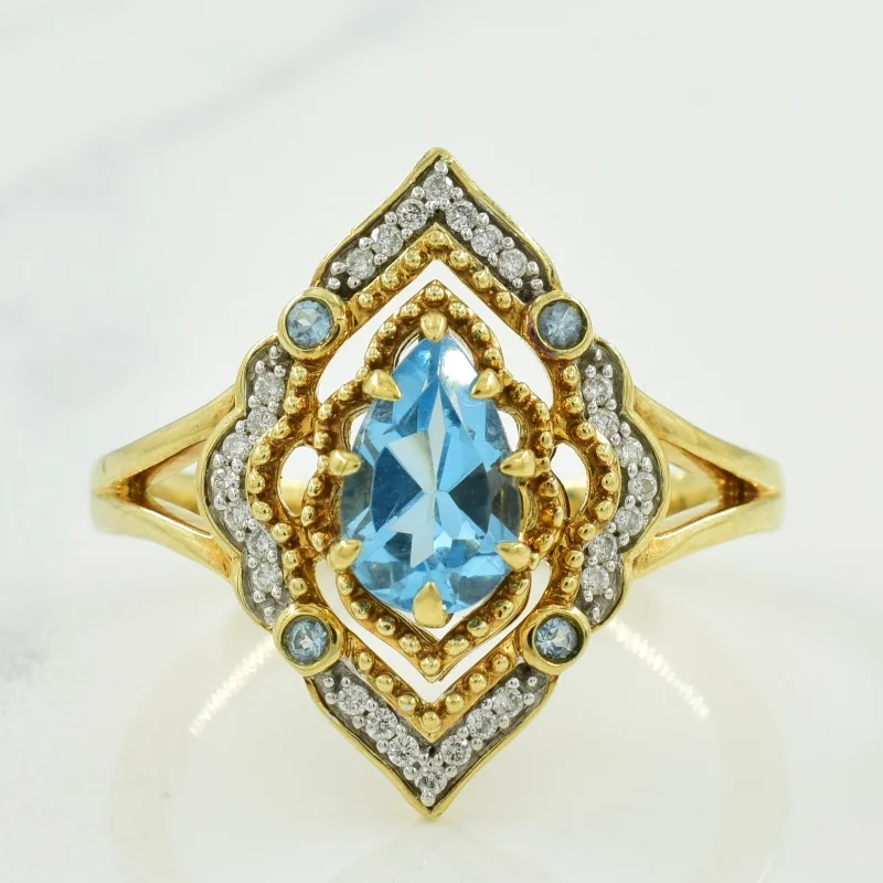 Elevate Your Outfit With Discounted Statement Jewelry 'Disney' Blue Topaz & Diamond Ring | 0.85ctw, 0.10ctw | SZ 6.75 | Elevate Your Outfit With Discounted Statement Jewelry 'Disney' Blue Topaz & Diamond Ring | 0.85ctw, 0.10ctw | SZ 6.75 |
