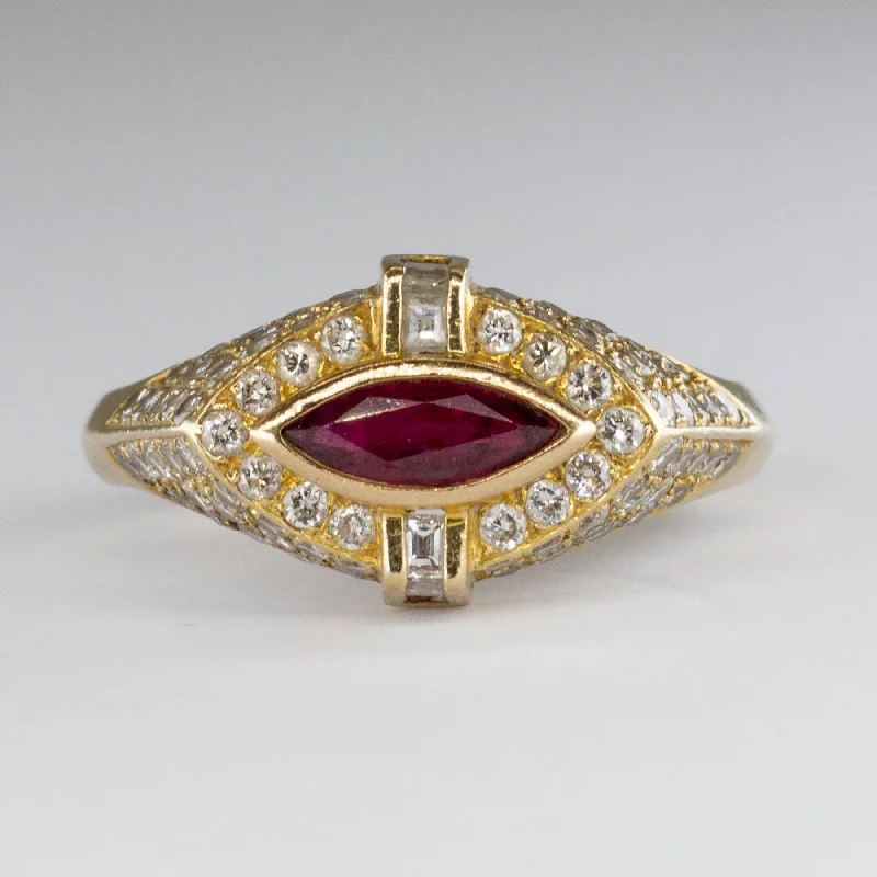 Premium Diamond Jewelry At Once-In-A-Lifetime Discounts Marquise Cut Ruby & Diamond Ring | 0.5ct, 0.8ctw, 0.1ctw | SZ 4.5 |