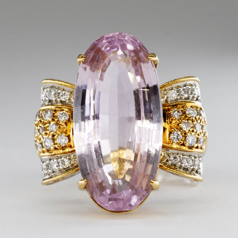 Dainty And Elegant Jewelry Now At Reduced Prices Pink Oval Tourmaline and Diamond Bow Cocktail 18K Ring | 15ctw, 0.35ctw | SZ 6.25 |