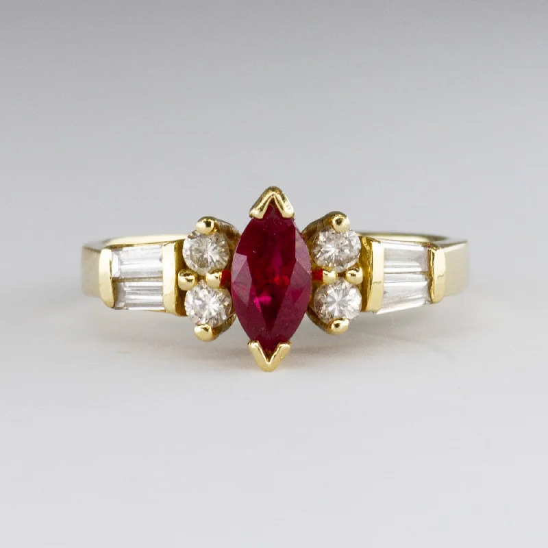 Elegant Necklaces And Bracelets At Limited-Time Offers Ruby Marquise Cut & Diamond 18k Ring | 0.40ct, 0.55ctw | SZ 6 |