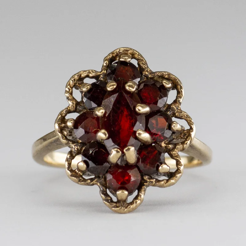 Delicate Crystal Jewelry For Sophisticated Charm Garnet Cluster 10K Gold Ring | 0.95 ctw | SZ 2.75 |