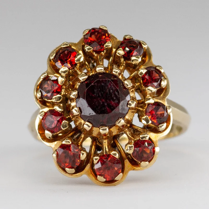 Dainty Floral Jewelry For Feminine Elegance Garnet 14k Cluster Ring | 1.76 ctw | SZ 6.5 |