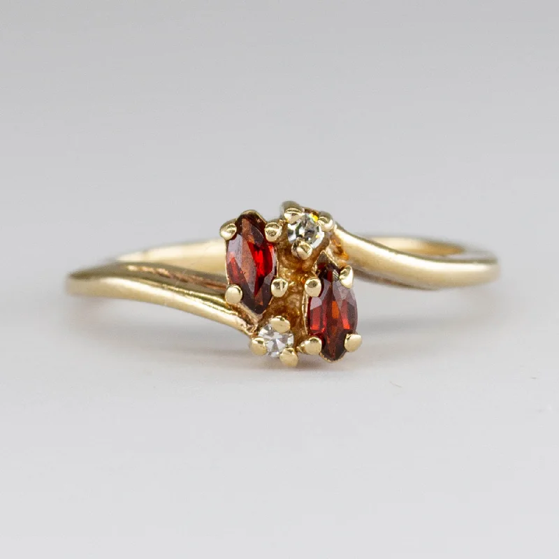 Luxury Handcrafted Jewelry For Elegant Looks Garnet and Diamond 10K Gold Ring | 0.14 ctw, 0.02ctw | SZ 4 | Luxury Handcrafted Jewelry For Elegant Looks Garnet and Diamond 10K Gold Ring | 0.14 ctw, 0.02ctw | SZ 4 |