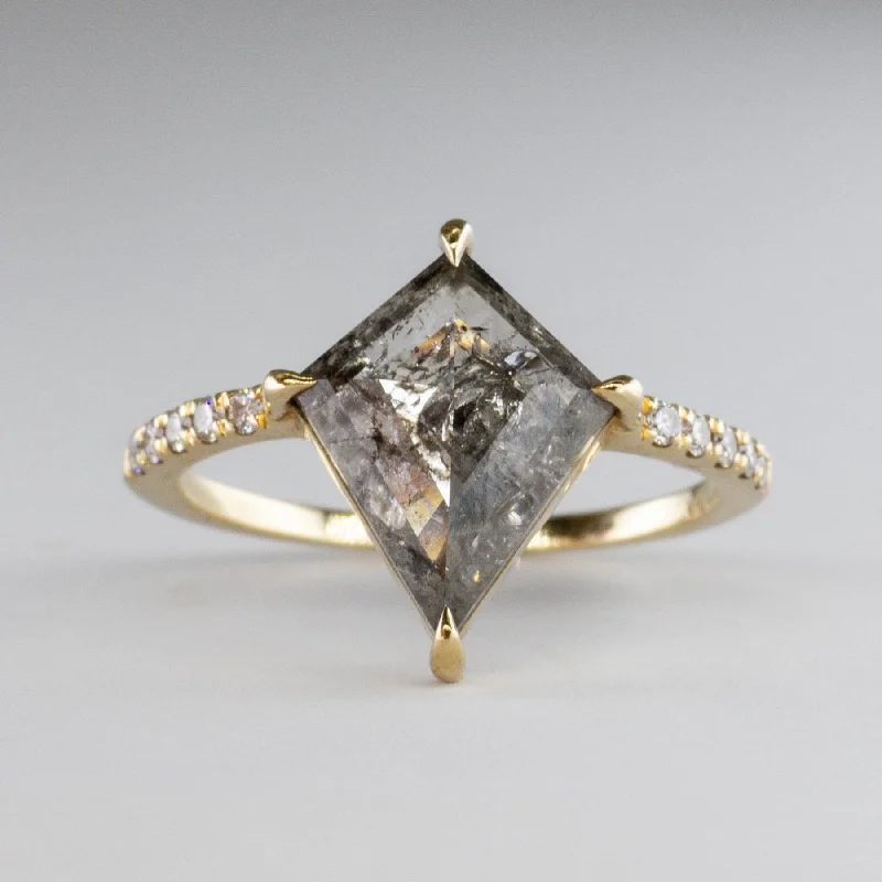 Stunning Jewelry Pieces At The Lowest Prices Ever Kite Cut Salt and Pepper Diamond with Accent Diamonds 18k  | 2.10 ctw, 0.1ctw | SZ 5 |