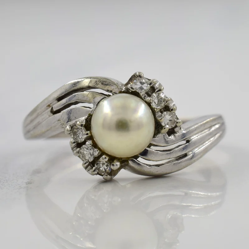 Elegant Jewelry Styles At Budget-Friendly Prices Cultured Pearl & Diamond Bypass Ring | 1.25ct, 0.06ctw | SZ 6 |