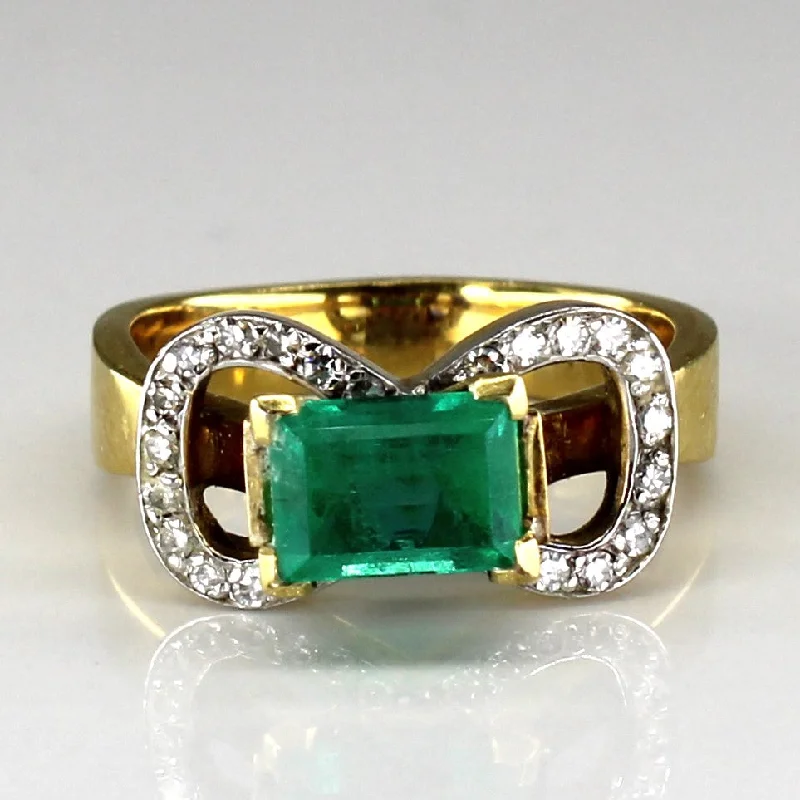 Shop Handcrafted Jewelry At Special Promotional Rates Emerald & Diamond Bow Design Ring | 1.20ct | 0.24ctw | SZ 6.5 |