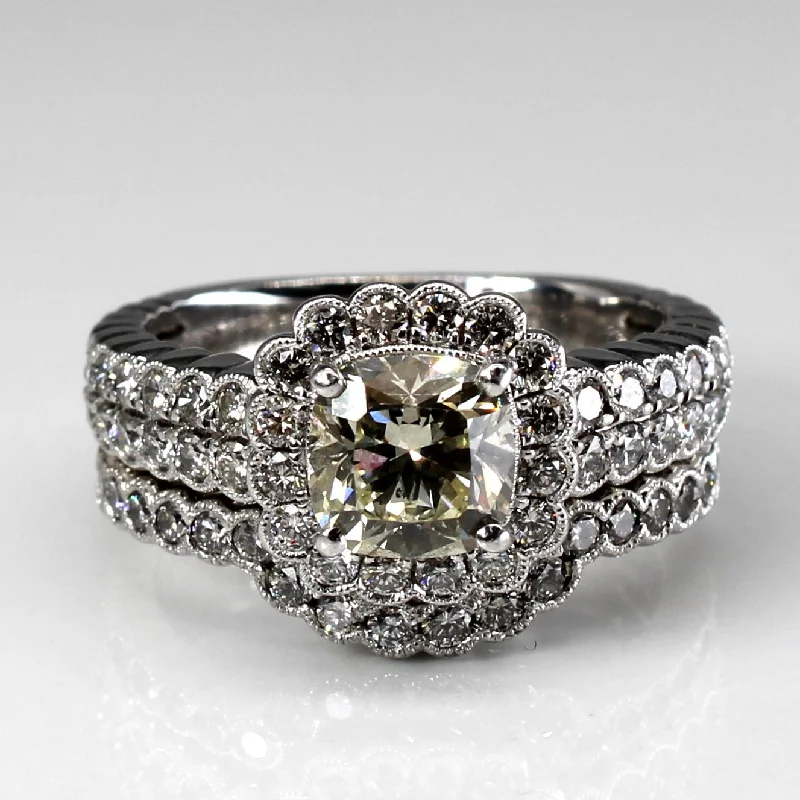Shop Trending Jewelry With Exclusive Savings Halo Diamond Engagement 18K Ring Set | 3.71ctw VS1/VS2 | SZ 8.5 |