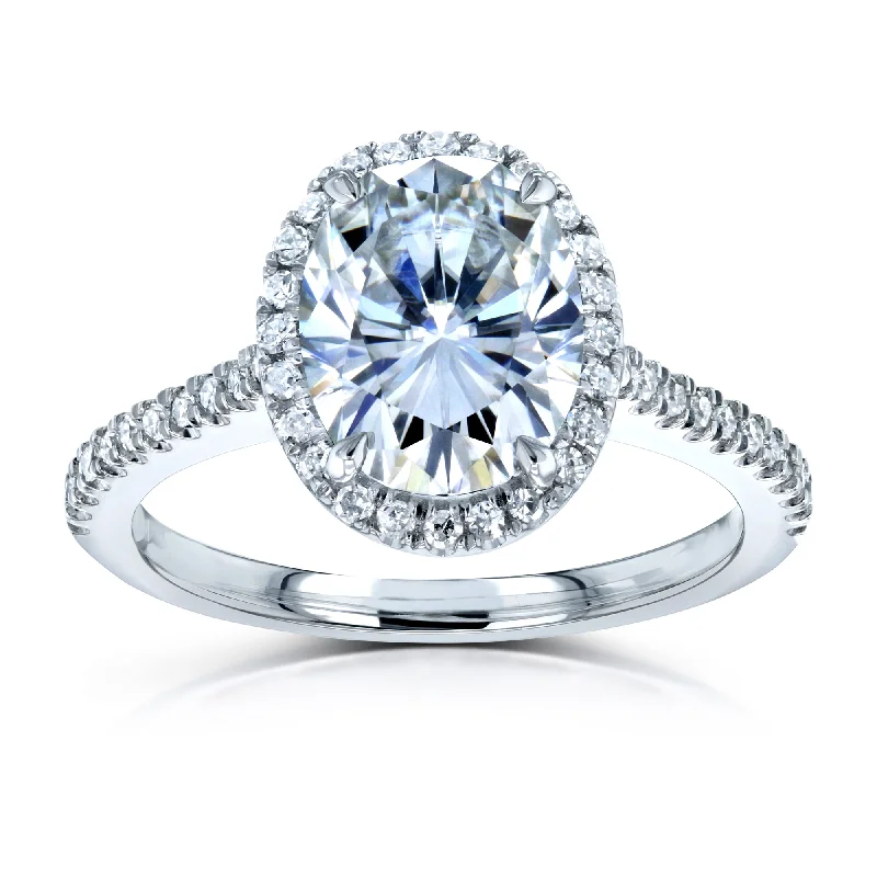 Last Chance To Shop High-End Jewelry At Markdown Prices Forever One Oval Moissanite and Diamond Halo Engagement Ring 2 1/4 CTW 14k White Gold (DEF/VS, GH/I) Last Chance To Shop High-End Jewelry At Markdown Prices Forever One Oval Moissanite and Diamond Halo Engagement Ring 2 1/4 CTW 14k White Gold (DEF/VS, GH/I)