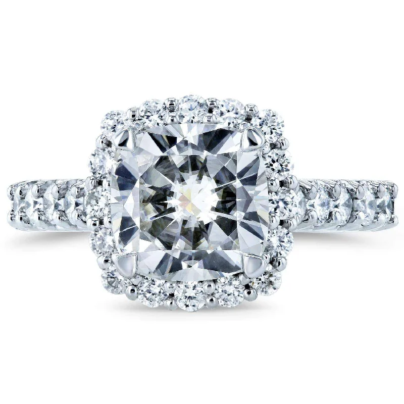 Moissanite & Diamond Candelabra Prongs Halo Ring