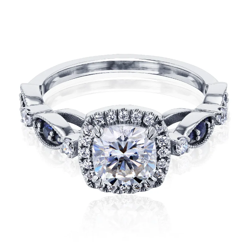 Exclusive Online Jewelry Sale – Don't Wait Sapphire Eyelet Moissanite and Diamond Halo Ring Exclusive Online Jewelry Sale – Don't Wait Sapphire Eyelet Moissanite and Diamond Halo Ring