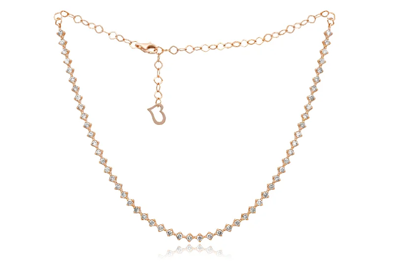 Big Discounts On Elegant Jewelry Collections 14 kt rose gold, 12" diamond tennis necklace featuring 2.65 cts tw round diamonds Big Discounts On Elegant Jewelry Collections 14 kt rose gold, 12" diamond tennis necklace featuring 2.65 cts tw round diamonds