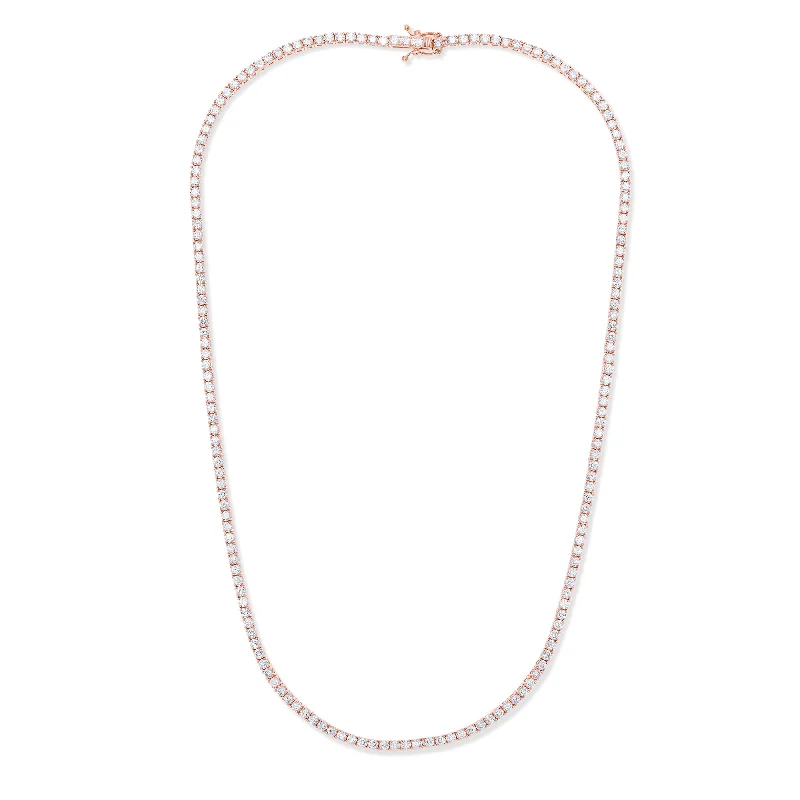 Shop Fine Jewelry With Amazing Deals 14 kt rose gold, 16" 4 prong diamond tennis necklace featuring 8.00 cts tw round diamonds