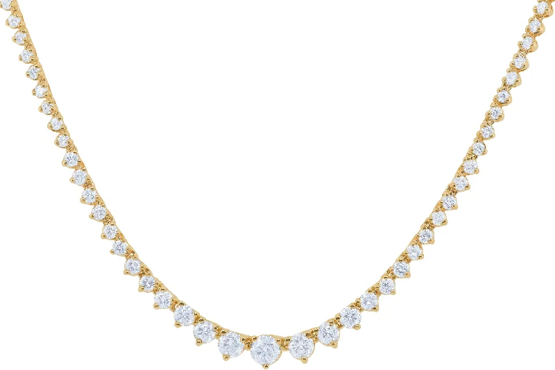 Stunning Jewelry At Even More Stunning Prices 14 kt yellow gold, 17" diamond graduated tennis necklace featuring 5.66 cts tw, 14.40 GM round diamonds Stunning Jewelry At Even More Stunning Prices 14 kt yellow gold, 17" diamond graduated tennis necklace featuring 5.66 cts tw, 14.40 GM round diamonds