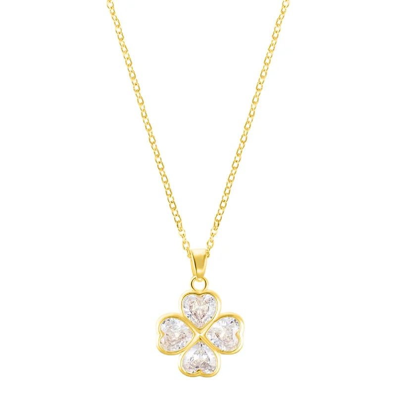 14k Gold Plated Adjustable Clear Crystal Heart Clover Necklace