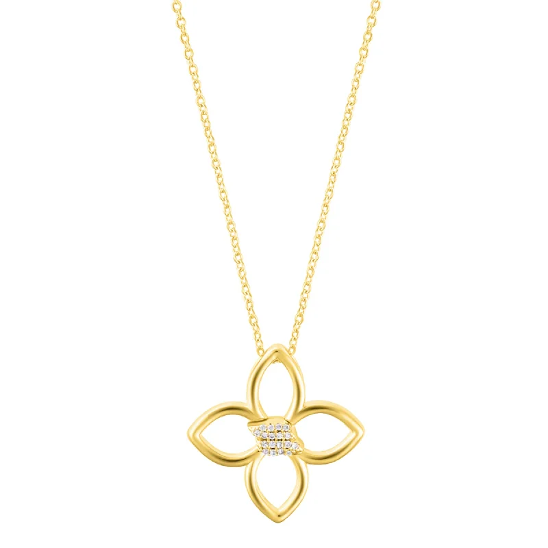 14k Gold Plated Adjustable Outline CZ Clover Necklace