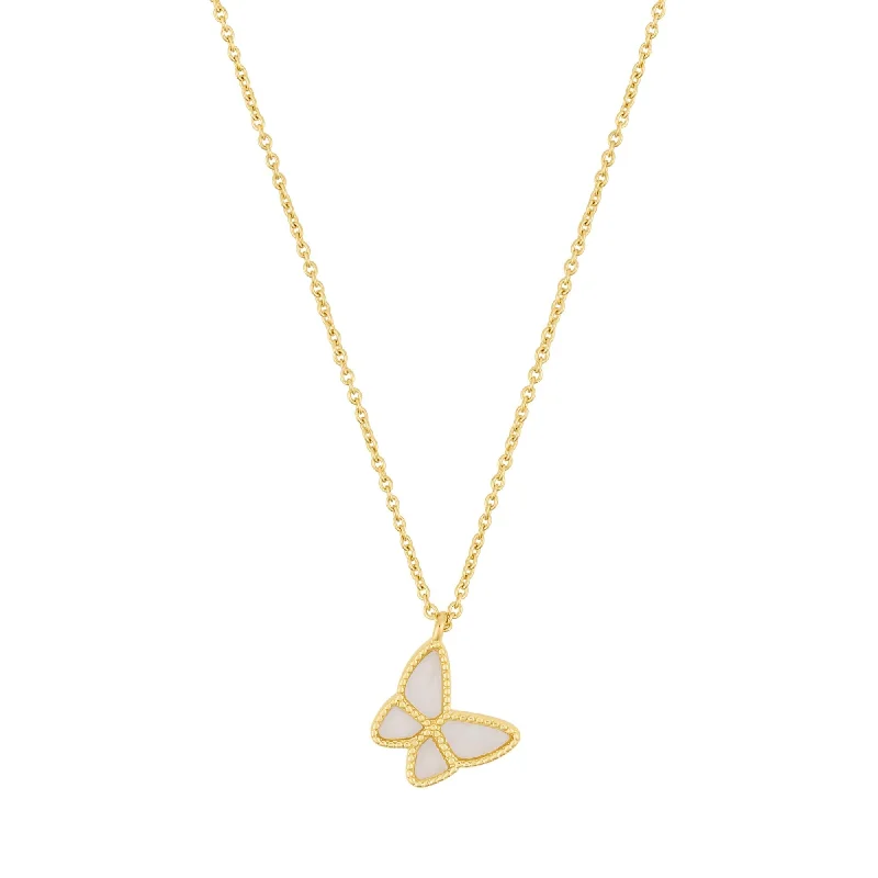 14K Gold Plated White Butterfly Necklace