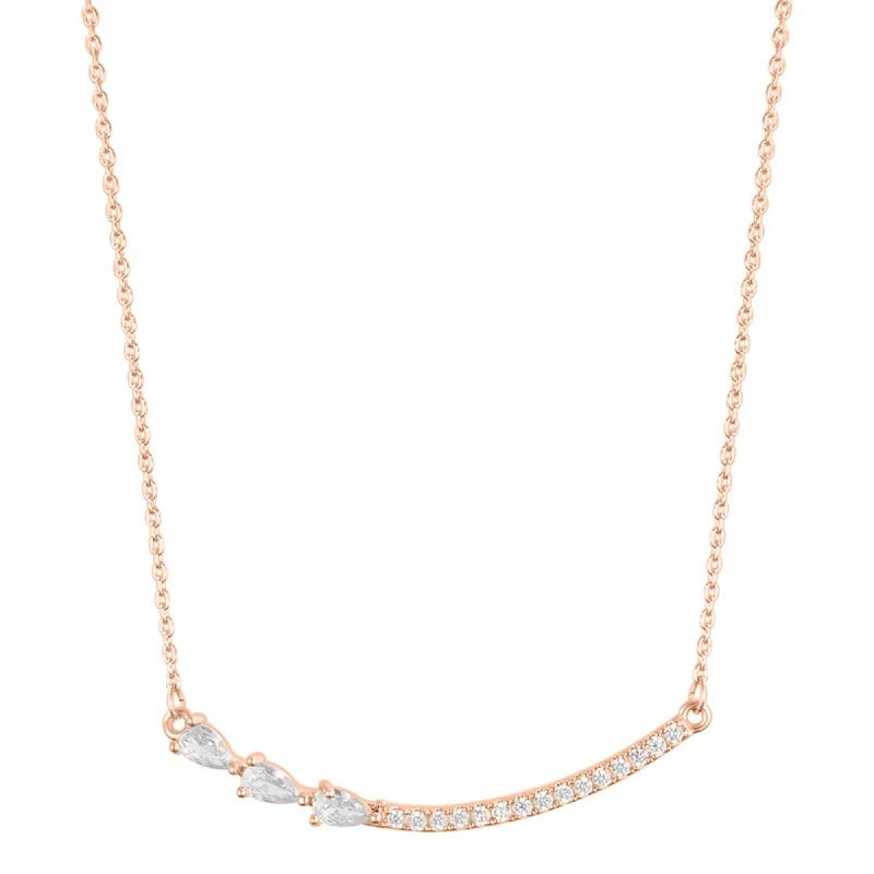 14k Rose Gold Plated Curved Bar Pear Necklace