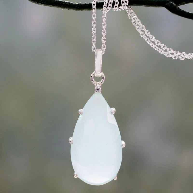 Shop Stylish Jewelry Now And Save Big Aqua Drop Chalcedony & Silver Pendant Necklace Shop Stylish Jewelry Now And Save Big Aqua Drop Chalcedony & Silver Pendant Necklace