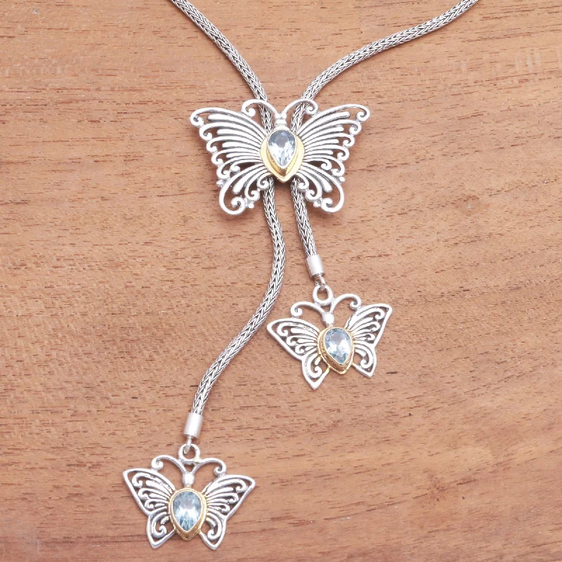 Stunning Statement Jewelry, Unbeatable Discounts Butterfly Trio Gold Accented Blue Topaz Butterfly Lariat Necklace Stunning Statement Jewelry, Unbeatable Discounts Butterfly Trio Gold Accented Blue Topaz Butterfly Lariat Necklace