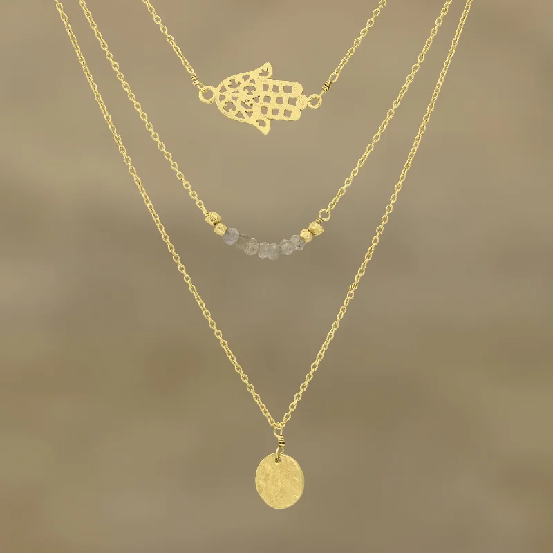 Elegant Necklaces And Bracelets At Limited-Time Offers Elegant Protection Gold Plated Labradorite Hamsa Pendant Necklace from India Elegant Necklaces And Bracelets At Limited-Time Offers Elegant Protection Gold Plated Labradorite Hamsa Pendant Necklace from India