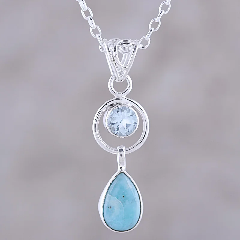 Personalized Jewelry Sale – Meaningful Gifts At Great Prices Gleaming Daylight Larimar and Blue Topaz Pendant Necklace from India