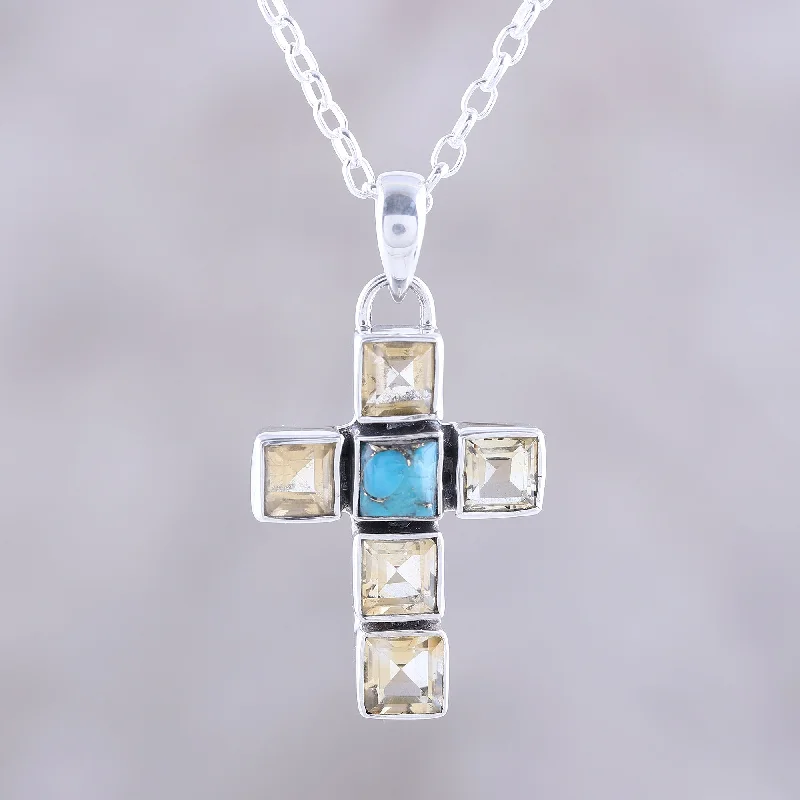 Jewelry Clearance Sale – Final Reductions Golden Faith Citrine and Composite Turquoise Cross Necklace from India Jewelry Clearance Sale – Final Reductions Golden Faith Citrine and Composite Turquoise Cross Necklace from India
