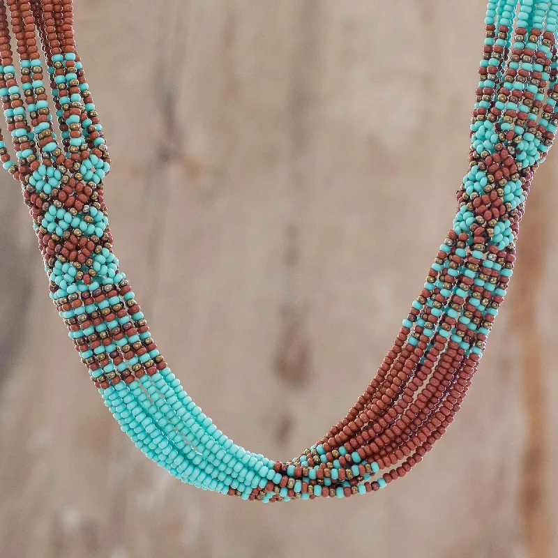 Premium Diamond Jewelry At Once-In-A-Lifetime Discounts Harmonious Elegance in Brown Brown and Turquoise Blue Glass Beaded Strand Necklace Premium Diamond Jewelry At Once-In-A-Lifetime Discounts Harmonious Elegance in Brown Brown and Turquoise Blue Glass Beaded Strand Necklace