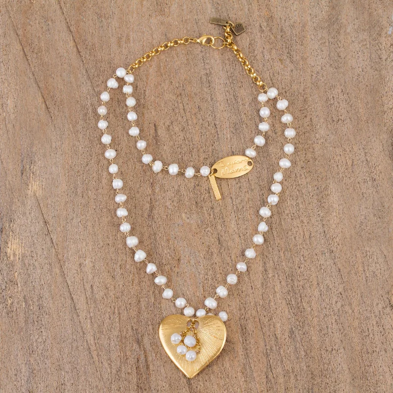 Fashion-Forward Jewelry At Incredible Prices Heartfelt Glow Gold Plated Cultured Pearl Heart Necklace from Mexico