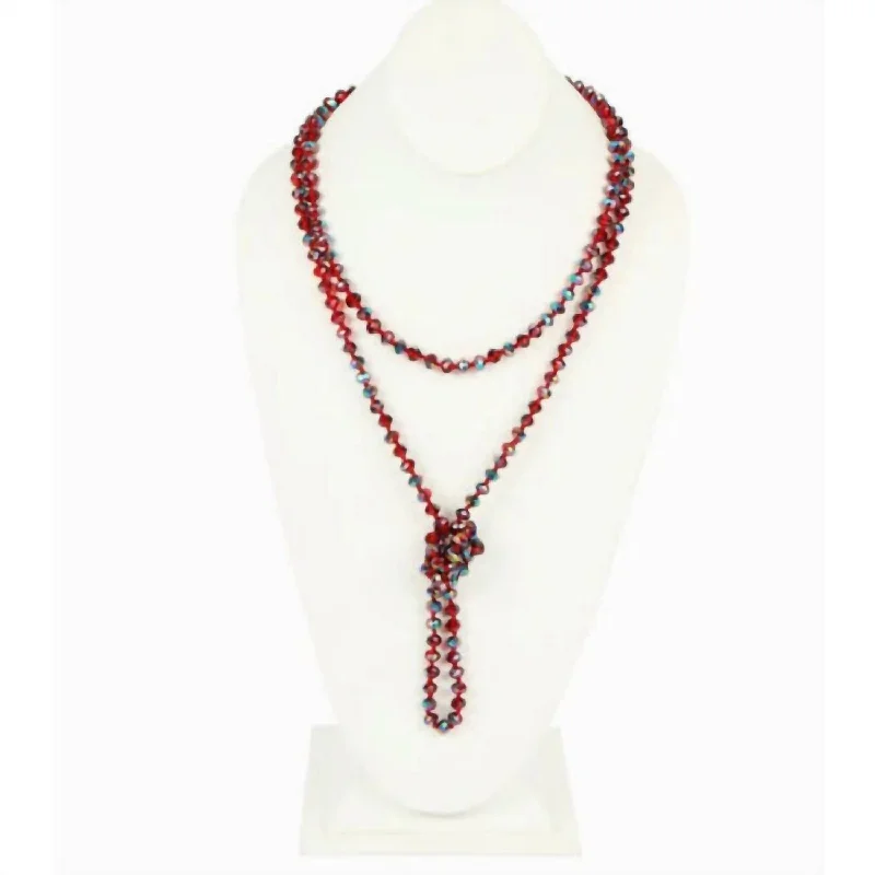 Long Iridescent Beaded Necklace In Red Multi