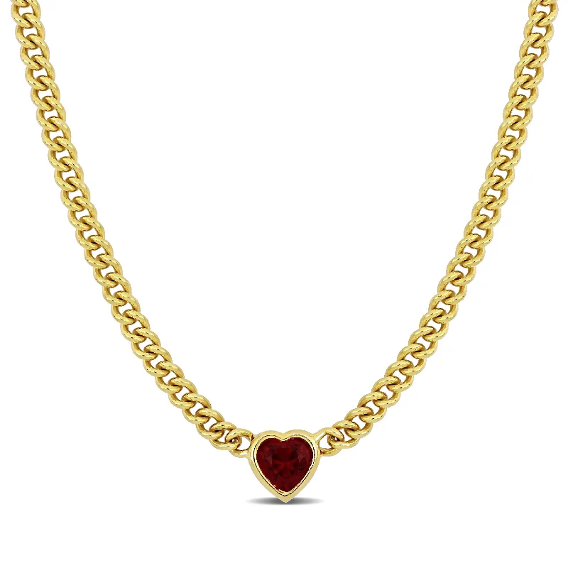 Your Perfect Accessory Now At The Best Price Mimi & Max 2 7/8 CT TGW Heart Shaped Created Ruby Curb Link Necklace in Yellow Silver - 18 in Your Perfect Accessory Now At The Best Price Mimi & Max 2 7/8 CT TGW Heart Shaped Created Ruby Curb Link Necklace in Yellow Silver - 18 in
