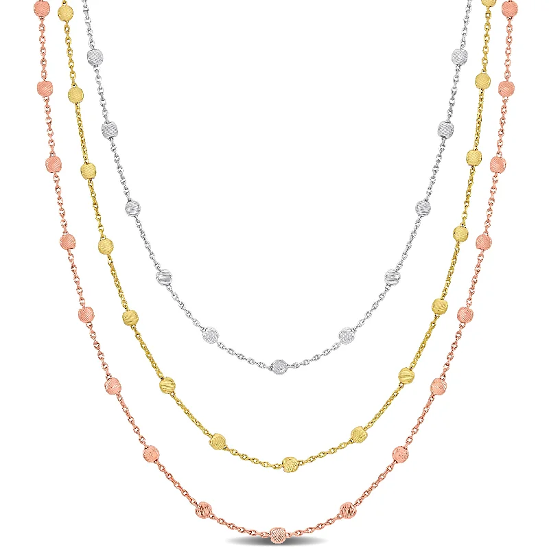 Exclusive Gemstone Jewelry At Special Prices Mimi & Max 3-Strand Ball Station Necklace in 3-Tone Rose Yellow and White Sterling Silver - 16+2 in Exclusive Gemstone Jewelry At Special Prices Mimi & Max 3-Strand Ball Station Necklace in 3-Tone Rose Yellow and White Sterling Silver - 16+2 in