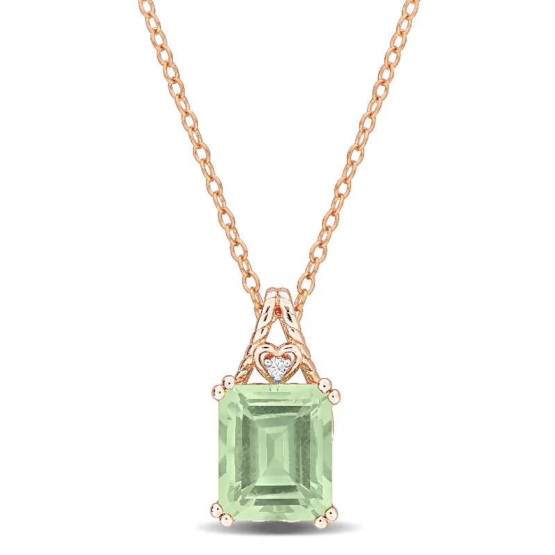 Affordable Glamour – Premium Jewelry For Less Mimi & Max 5 3/5ct TGW Octagon-Cut Green Quartz and White Topaz Pendant with Chain in Rose Silver Affordable Glamour – Premium Jewelry For Less Mimi & Max 5 3/5ct TGW Octagon-Cut Green Quartz and White Topaz Pendant with Chain in Rose Silver