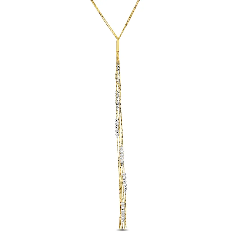 Waterproof Stainless Steel Jewelry For Lasting Beauty Mimi & Max Diamond Cut Beaded Lariat Necklace in Two-Tone Yellow and White Sterling Silver-17 in Waterproof Stainless Steel Jewelry For Lasting Beauty Mimi & Max Diamond Cut Beaded Lariat Necklace in Two-Tone Yellow and White Sterling Silver-17 in