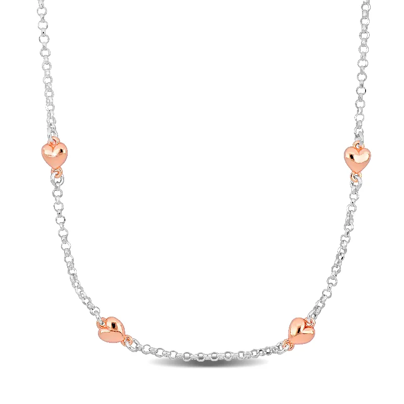 Glamorous Jewelry, Glamorous Deals – Shop Now Mimi & Max Four Heart Charm Station Necklace in Two-Tone Rose and White Sterling Silver-16.5+1 in Glamorous Jewelry, Glamorous Deals – Shop Now Mimi & Max Four Heart Charm Station Necklace in Two-Tone Rose and White Sterling Silver-16.5+1 in