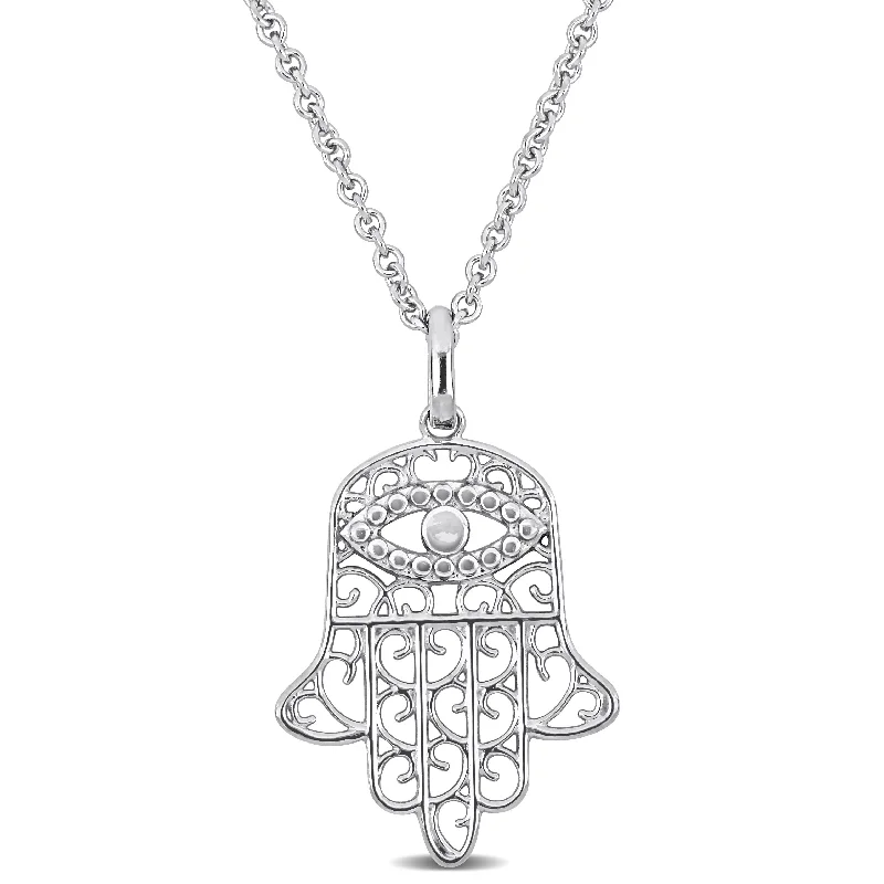 Trendy Minimalist Jewelry For Everyday Wear Mimi & Max Hamsa Charm Pendant with Chain in Sterling Silver - 17.5+1.5 in Trendy Minimalist Jewelry For Everyday Wear Mimi & Max Hamsa Charm Pendant with Chain in Sterling Silver - 17.5+1.5 in