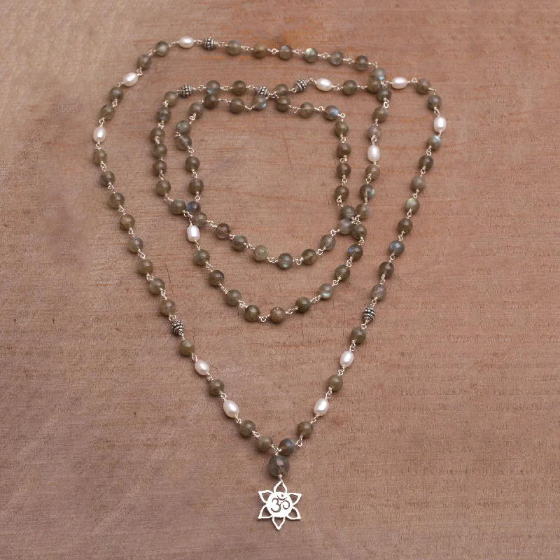 The Perfect Jewelry Piece At The Perfect Discount Om in Bloom Labradorite and Cultured Pearl Om Necklace from Bali The Perfect Jewelry Piece At The Perfect Discount Om in Bloom Labradorite and Cultured Pearl Om Necklace from Bali