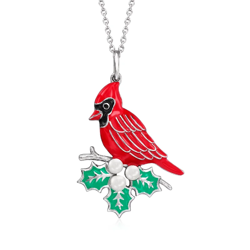 Limited-Time Offer On Elegant Jewelry Pieces Ross-Simons 3-3.5mm Cultured Pearl and Multicolored Enamel Cardinal Pendant Necklace in Sterling Silver Limited-Time Offer On Elegant Jewelry Pieces Ross-Simons 3-3.5mm Cultured Pearl and Multicolored Enamel Cardinal Pendant Necklace in Sterling Silver