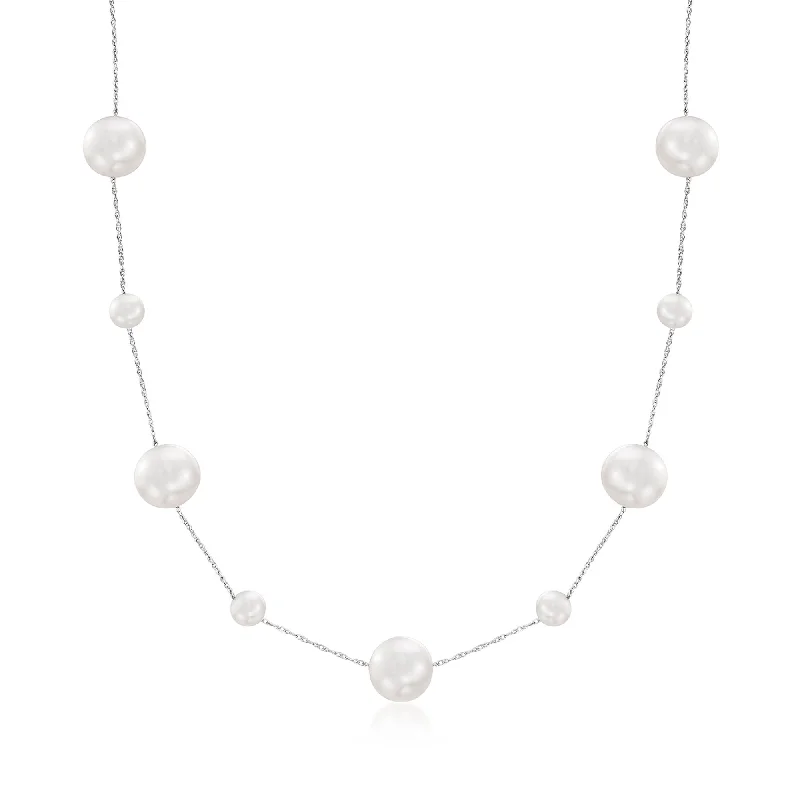 Exclusive Online Jewelry Sale – Don't Wait Ross-Simons 5-10mm Cultured Pearl Station Necklace in 14kt White Gold